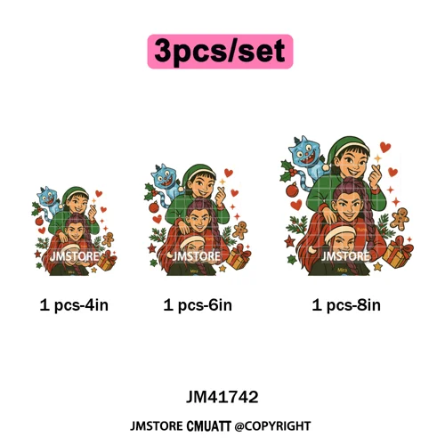 Cute Santa Kpop Inspired Movie Character Merry Christmas Holly Iron on DTF Washable Transfer Stickers Ready to Press for Textile
