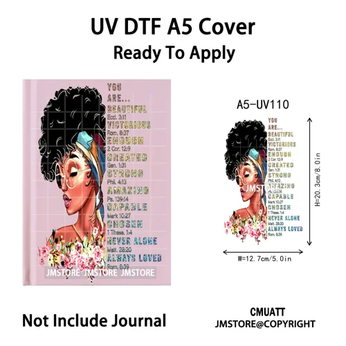 Floral Butterfly Black Girl Religious A5 Notebook UV DTF Wraps Ready To Apply Custom Transfer Stickers Decals For Journal Cover