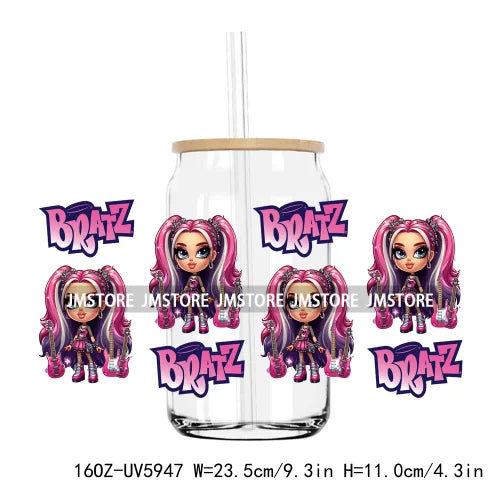 Latina Culture Cartoon Girls 16OZ UV DTF Cup Wrap Transfers Stickers Custom Labels Durable Waterproof Logo For Libbey Glass Can