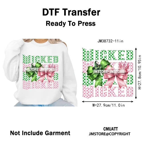 Magic Musical Movies Bad Good Witches Team Pink Green Coquette Iron on DTF Heat Transfers Stickers Ready to Press for T-shirts