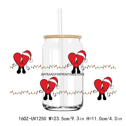 Bad Bunny Christmas 16OZ UV DTF Cup Wrap Transfers Stickers Custom Labels DIY Durable Waterproof Logo For Libbey Glass Can