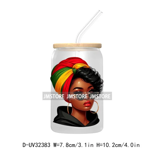 Big Black History Energy Proud Afro Girls Juneteenth UV DTF Transfer Stickers Decals For Libbey Cold Cups Mugs Tumbler Labels