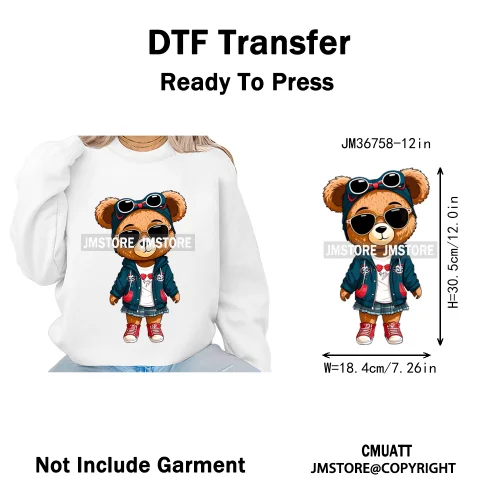 12in Girls Female Teddy Bear Duck Urban Sneakers Animal Washable Iron on DTF Transfers Stickers Ready to Press for T-shirts Bags