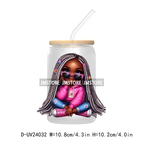 Black Chibi Girl UV DTF Transfers Stickers Decals For Libbey Cold Cups Mugs Tumbler Waterproof DIY Craft Beautiful Afro Woman