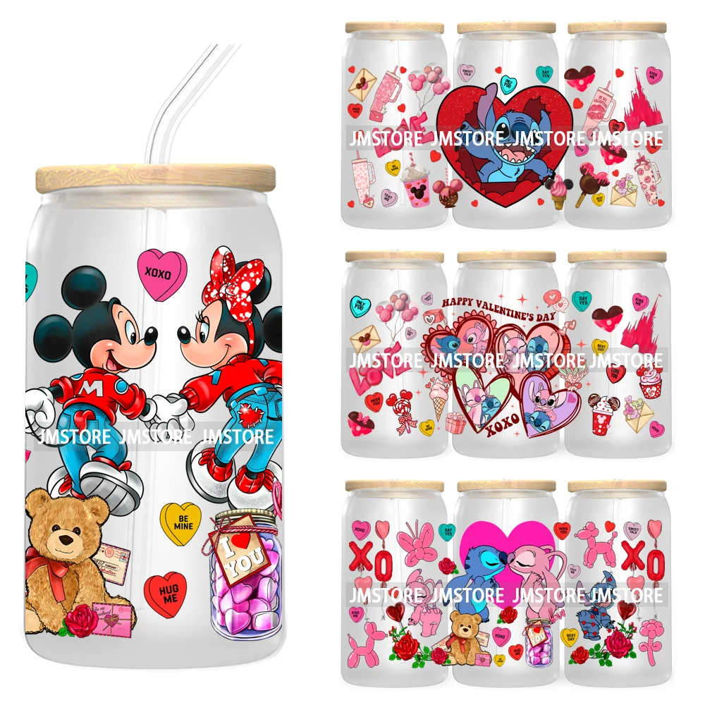 Happy Valentine's Day Cartoon Mouse Couple 16OZ UV Cup Wrap DTF Transfer Sticker For Libbey Glass Can Cups Tumbler XOXO Love Bug