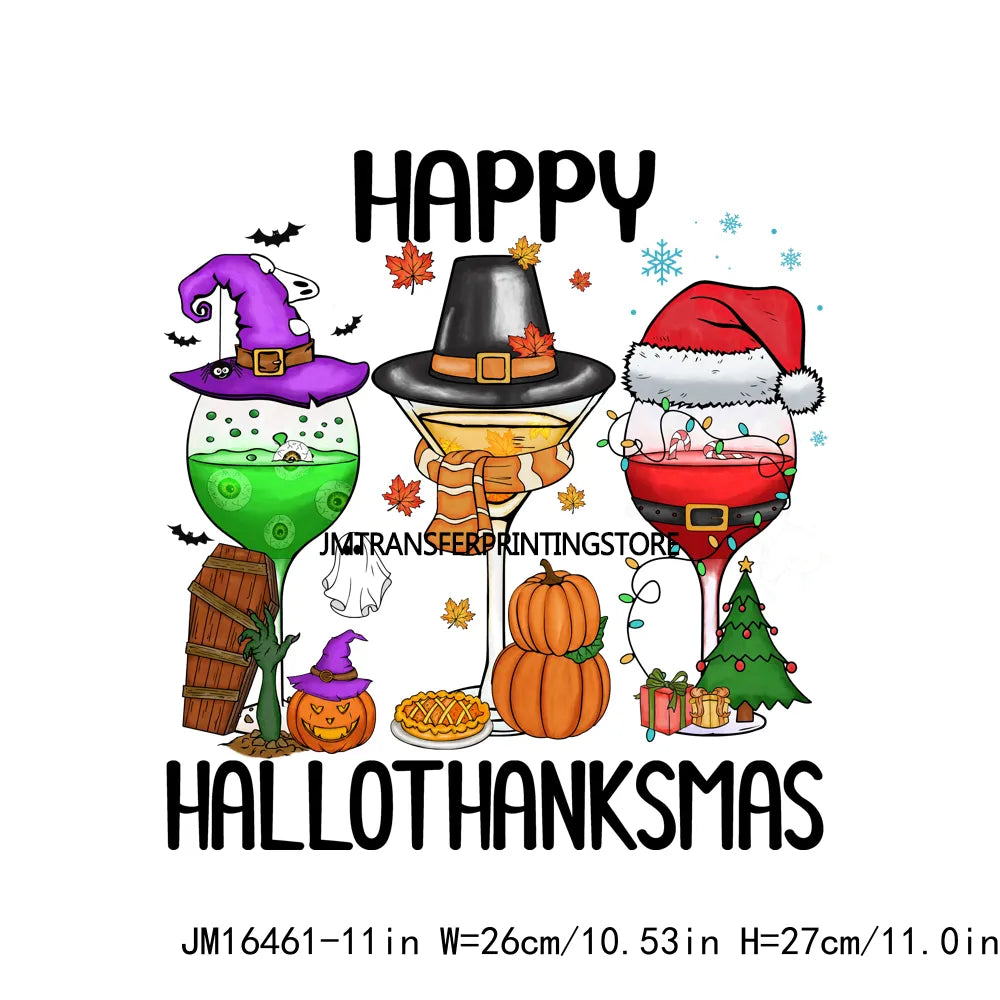 Eat Drink And Be Thankful Hallothanksmas Decals Santa Gnome Coffee Cup Animal Pumpkin Iron On DTF Transfer Sticker For Clothing