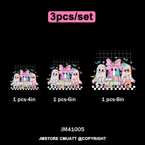 Cute Iridescent Ghost Girly Halloween Coquette Spooky Vibes Iron on Washable DTF Transfers Stickers Ready to Press for Clothing
