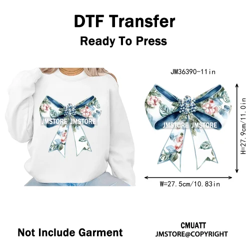 Pink Blue Flower Silk Coquette Chinoiserie Toile De Jouy Design Iron on DTF Heat Transfers Stickers Ready to Press for Clothes