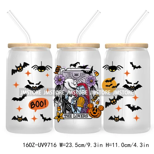 Halloween Double Trouble UV DTF Sticker For 16OZ Libbey Glass Cup Can Wrap Horror Princess Transfer Printing Custom Labels Logo