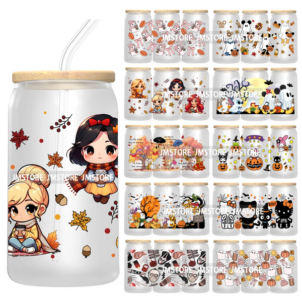 Halloween Cartoon 16OZ UV DTF Cup Wrap Transfer Stickers Custom Labels Waterproof Logo For Libbey Glass Can Pumpkin Season Vibes