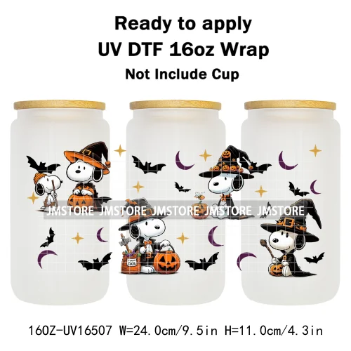 Halloween Witch Cartoon Skulls Boo Ghouls UV DTF Stickers Ready To Transfer Cup Wrap Custom Labels For Libbey Can Glass Tumbler