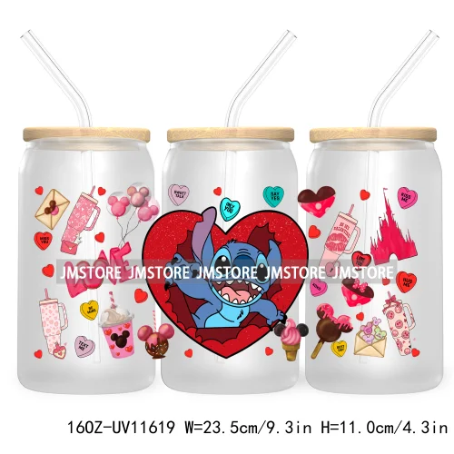 Happy Valentine's Day Cartoon Mouse Couple 16OZ UV Cup Wrap DTF Transfer Sticker For Libbey Glass Can Cups Tumbler XOXO Love Bug