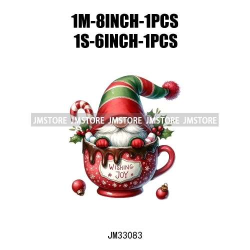 Funny Hot Cocoa Cup Festive Gnomes Wishes Candy Merry Christmas Iron On DTF Transfers Stickers Ready To Press For Sweatshirts