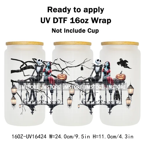 Halloween Couple Horror Movie Spooky Season UV DTF Stickers Ready To Transfer Cup Wrap Custom Label For Libbey Can Glass Tumbler
