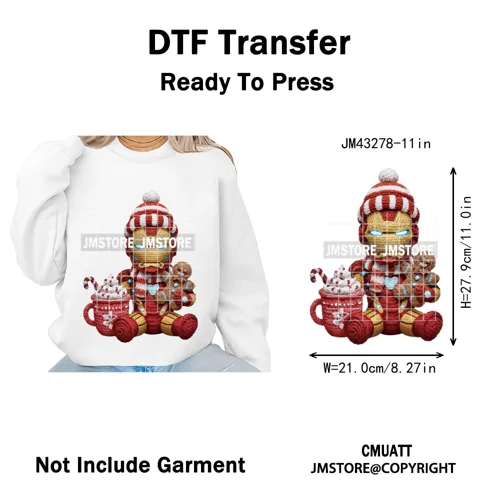 Faux Yarn Pink Hot Cocoa Cartoon Character Santa Cozy Christmas Iron on  DTF Transfers Stickers Ready to Press for T-shirts Bags