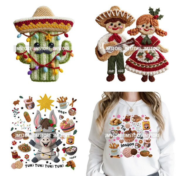New Faux Yarn Pink Mexican Culture Coquette Conchas Christmas Season Iron on DTF Transfers Stickers Ready to Press for Clothing