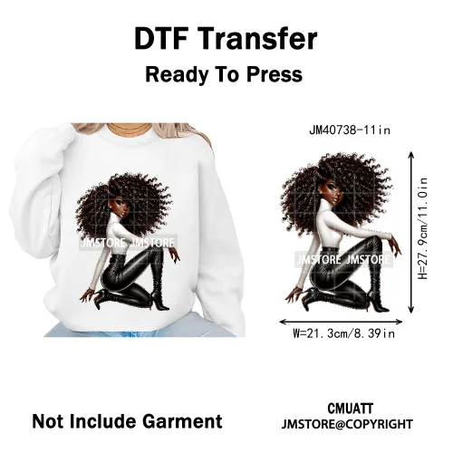 Sassy Curly Afro Women Fashion Hairstyle Urban Melanin Girls Iron on DTF Washable Transfers Stickers Ready to Press for Textile