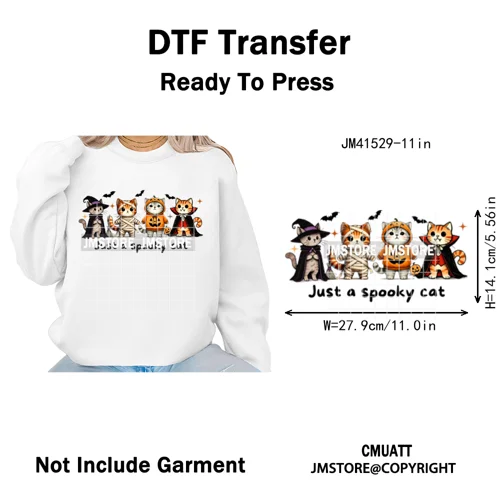 Pumpkin Leopard Spooky Ghost Moo Boo Cow Pet Halloween Bow Iron on DTF Washable Transfers Stickers Ready to Press for T-shirts