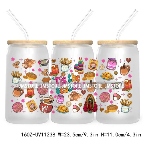 Mexican Gingerbread Christmas Pan Dulce UV DTF Cup Wrap For Libbey Glass Can Transfer Stickers Waterproof Labels Tis The Season