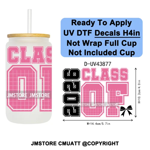 College Grad Class Of 2026 UV DTF Cup Decals Ready To Apply Transfer Stickers Durable Custom Labels For Libbey Glass Can Mugs