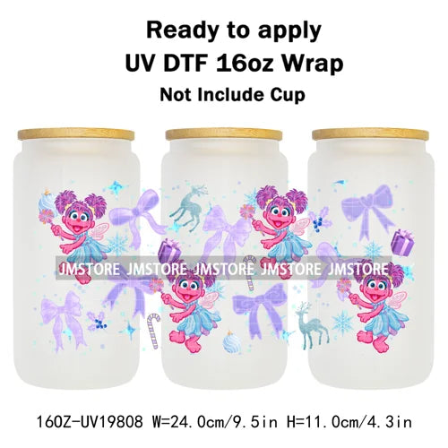 Christmas Mouse Cartoon Charater Girly UV DTF Cup Wrap Ready To Apply Transfer Stickers Durable For 16OZ Libbey Glass Can Bottle
