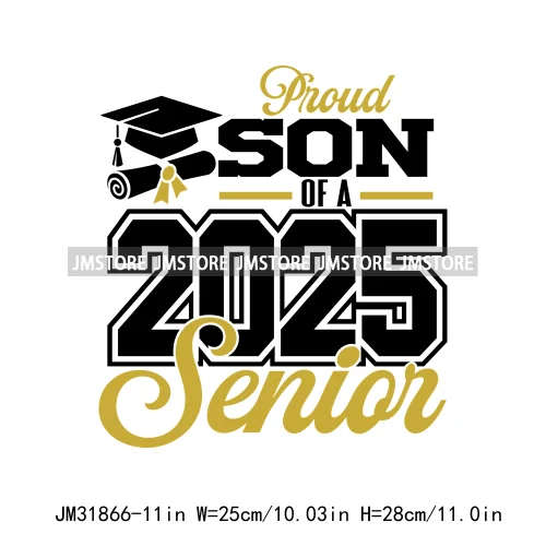 High School Graduation Proud Mom Of Senior 2025 Letters Iron On DTF Heat Transfers Stickers Ready To Press For T-shirts Bags