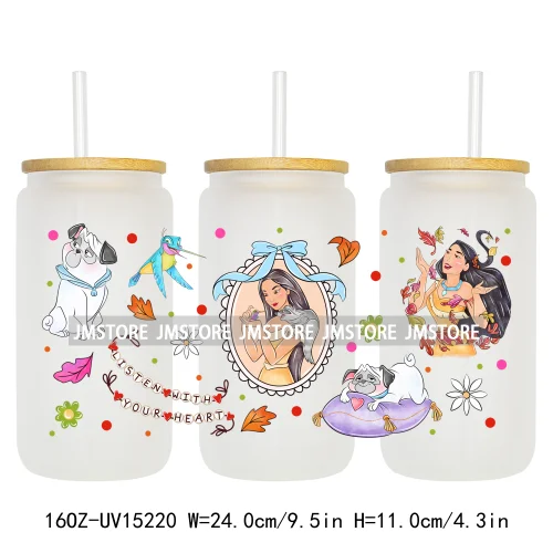 Princess Cartoon Magical Mirror Bow UV DTF Stickers Ready to Transfer Cup Wrap Custom Labels For Libbey Can Glass Tumblers Mugs