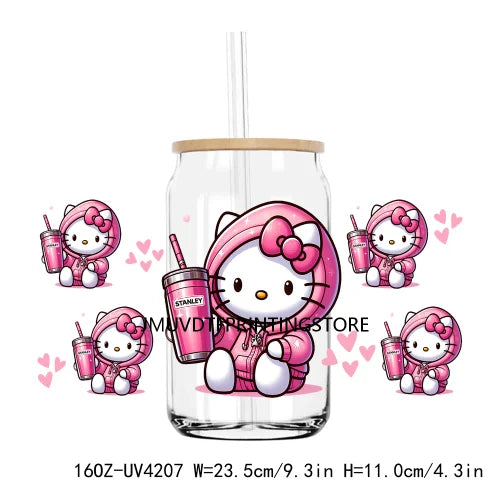 Cute Mexican Cartoon Cat With Flowers UV DTF Sticker For 16OZ Libbey Glass Cup Can Wrap Transfer Sticker Custom Labels DIY Logo