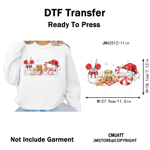 Cute Cartoon Character Coffee Cup Coquette Candy Merry Christmas Iron on DTF Heat Transfers Stickers Ready to Press for Hoodies