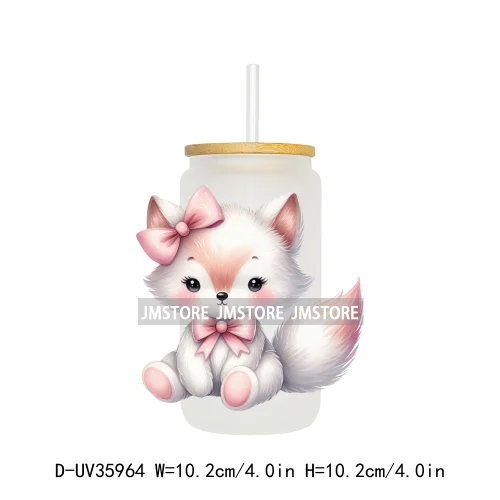 Coquette Bow Cute Animals UV DTF Transfer Stickers Decals Ready To Apply Waterproof Print For 16OZ Libbey Glass Can Cups Tumbler