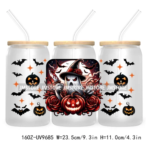 Halloween Spooky Bat Cartoon Character 16OZ UV DTF Cup Wrap Transfer Stickers Custom Labels Waterproof Logo For Libbey Glass Can