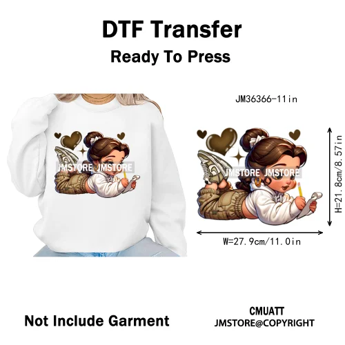 Fashion School Princess Cartoon Girls Learning Love Designs Iron on DTF Thermal Transfers Stickers Ready to Press for Clothing