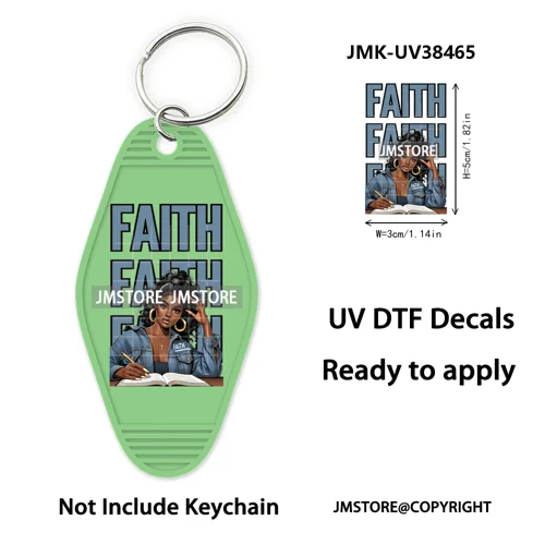 Afro Girls Faith Religious Christian UV DTF Motel Keychain Wraps Ready To Apply Waterproof High Quality Hotel Keychain Decals