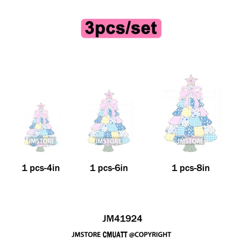 Merry and Bright Coquette Patchwork Santa Christmas Holiday Season Iron on DTF Heat Transfer Stickers Ready to Press for Hoodies