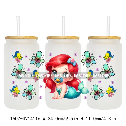 Cartoon Baby Princess Floral Flowers UV DTF Wraps Transfer Stickers Ready To Apply Waterproof For 16OZ Libbey Glass Can Tumblers