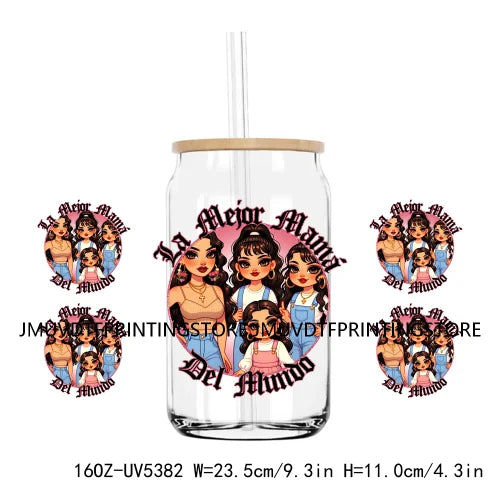 Mother's Day Daughter Son Latina Mexican Mama 16OZ UV DTF Cup Wrap Transfer Sticker Custom Waterproof Logo For Libbey Glass Can