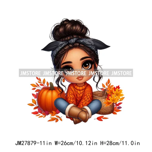 Cute Autumn Pumpkins Fall Vibes Laina Baby Hispanic Chibi Girls Logos DTF Iron On Transfer Stickers Ready To Press For T-shirts