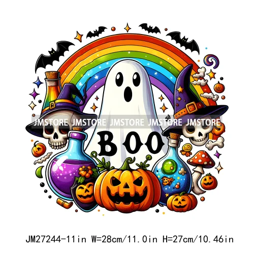 Cute Pumpkin Ghost Boo Creeep It Real Happy Halloween Spooky Witch Vibes Season Design DTF Iron On Transfer Stickers For Hoodies