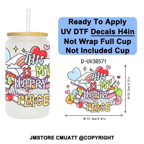 Bookish Positive Quotes Self Care UV DTF Transfer Stickers Decals Ready To Apply Waterproof For 16OZ Libbey Glass Can Tumbler
