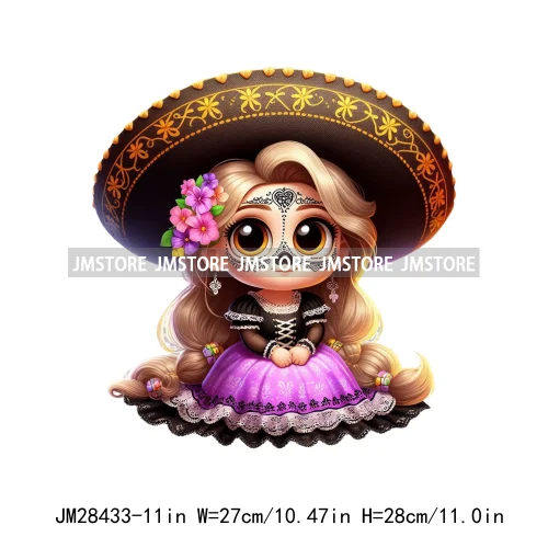 Diy Dia De Los Muertos Sugarskull Calavera Day Of The Dead Catrina Floral Princess Iron On DTF Transfers Stickers For T-shirts