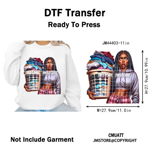 Angry Office African Girl Sassy Moods Housework Mom Iron on Washable DTF Heat Transfer Stickers Ready to Press for T-shirts Bags