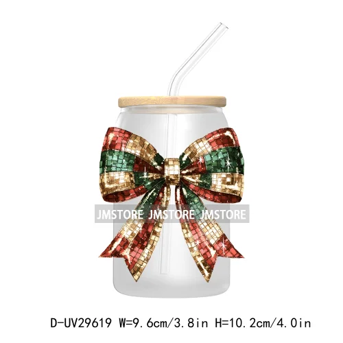 Christmas Coquette Bow UV DTF Transfer Stickers Decals For Libbey Cold Cups Mugs Tumbler Waterproof Cute Christmas Tree Girly