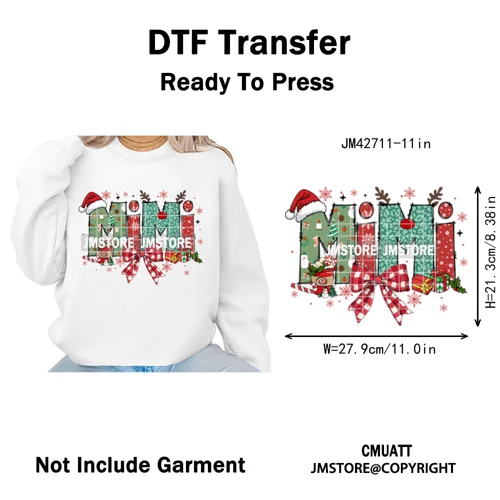 Colorful Christmas Mama Claus Coquette Candy Cane Santa Iron on DTF Washable Transfers Stickers Ready to Press for T-shirts