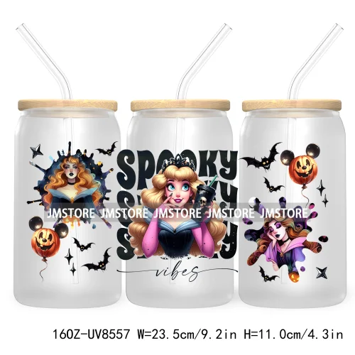 Spooky Vibes Halloween Princess 16OZ UV DTF Cup Wrap Transfer Stickers Custom Label Durable Waterproof Logo For Libbey Glass Can