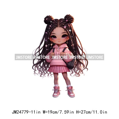 Washable Fashion Dreadlocks Cozy Casual School Chibi Girls Designs Iron On Heat Press DTF Transfer Stickers For Clothing Bags