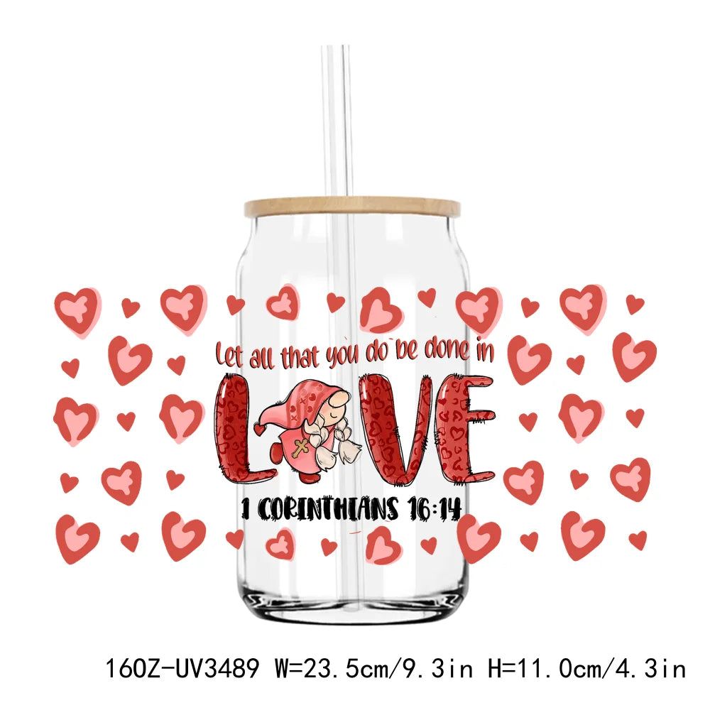 Love Jesus Valentine's Day 16OZ UV DTF Cup Wrap Transfers Stickers Mama Custom Label DIY Waterproof Logo For Libbey Glass Can