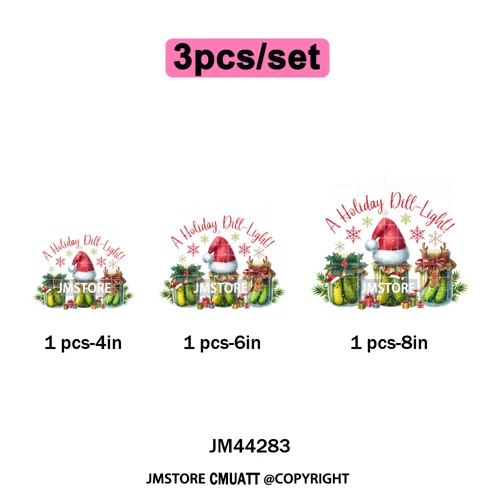 Merry Pickles Christmas Xmas Cucumber Holiday Santa Iron on Washable DTF Heat Transfer Stickers Ready to Press for T-shirts Bags