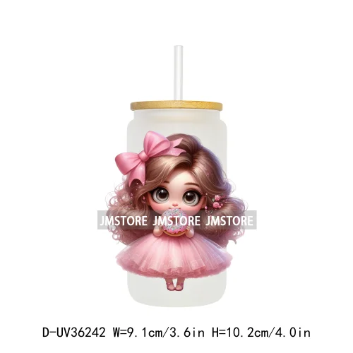 Cute Pink Princess Coquette Bow UV DTF Transfer Stickers Decals Ready To Apply Waterproof For 16OZ Libbey Glass Can Cups Tumbler