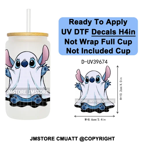 Halloween Cartoon Characters UV DTF Transfer Stickers Decals Ready To Apply Waterproof For 16OZ Libbey Glass Can Cups Tumbler
