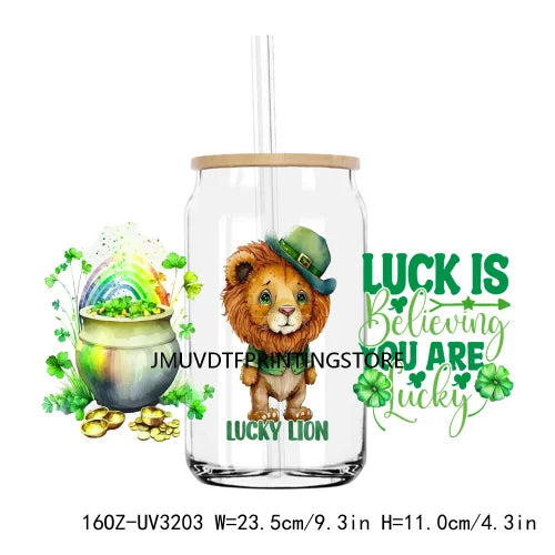 St. Patrick's Day Animals 16OZ UV DTF Cup Wrap Transfers Stickers Custom Labels DIY Waterproof Logo For Libbey Glass Can